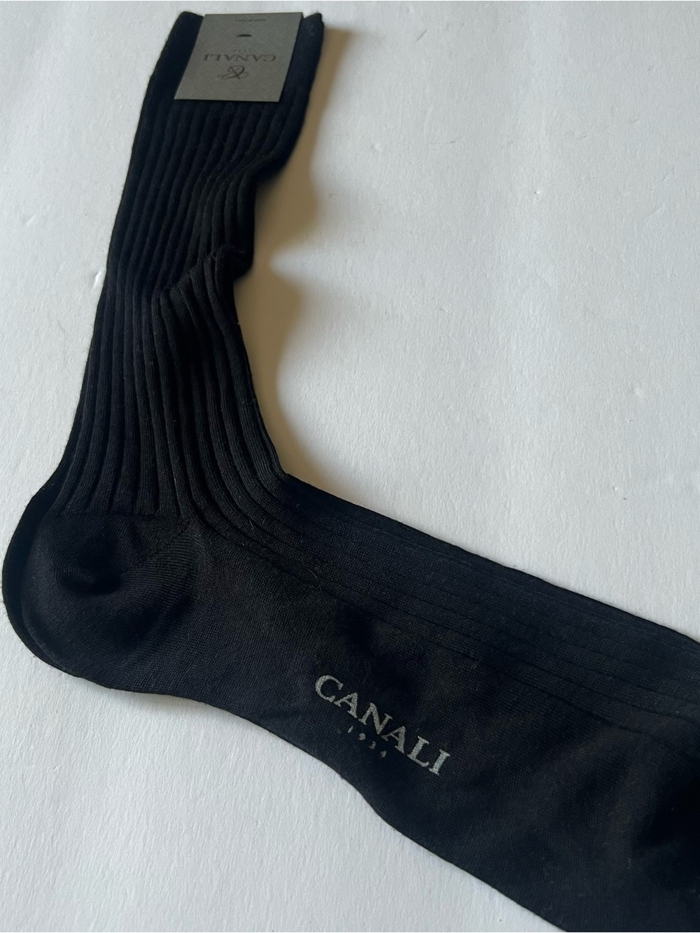 CANALI MENS FINE WOOL SOCKS MID CALF RIBBED BLACK SIZE LARGE NWT